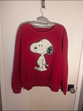 Peanuts Red Crewneck Sweater with Snoopy Graphic